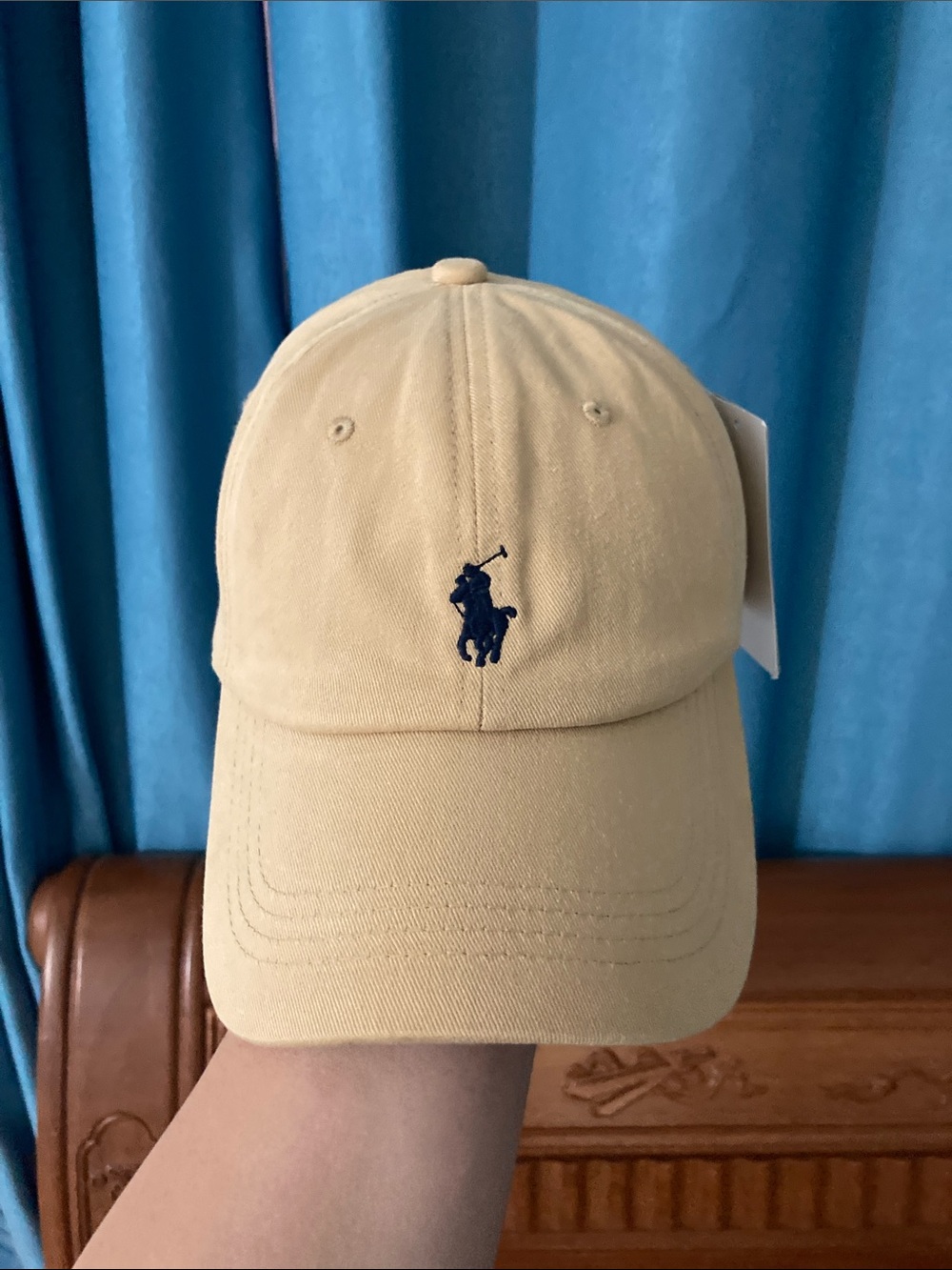 Polo by Ralph Lauren Beige Baseball Cap with Navy Pony